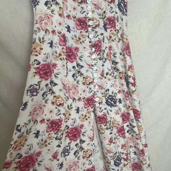 Vintage Decked Out Floral Midi Dress Cottagecore Button Front Women's Size 7/8 - Picture 5 of 9
